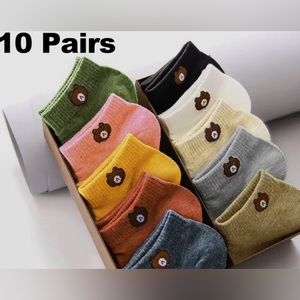 10 PAIRS of LADIES BREATHABLE CASUAL CUTE BEAR PATTERN SOCKS